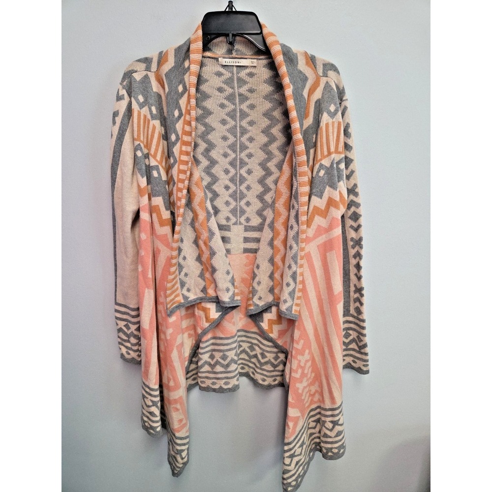 Ellison Cardigan Open Sweater Women's Size L Aztec Cotton Boho‎ Comfy